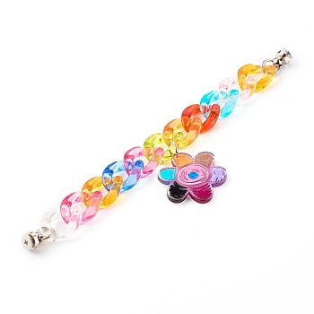 Acrylic Curb Chain Phone Case Chain, Anti-Slip Phone Finger Strap, Phone Grip Holder for DIY Phone Case Decoration, Flower, Platinum, Colorful, 180mm