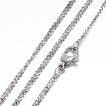 304 Stainless Steel Curb Chain Necklaces, with Lobster Claw Clasps, Stainless Steel Color, 19.2 inch(49cm), 2mm