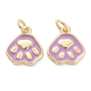 Brass Enamel Pendants, Long-Lasting Plated, Real 18K Gold Plated, Dog Paw Prints, Wheat, 13.5x12x2mm, Hole: 3mm