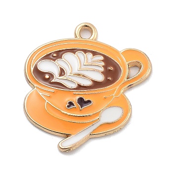 Alloy Enamel Pendants, Light Gold, Coffee Cup, 25.5x24x3mm, Hole: 1.8mm