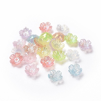 Transparent Acrylic Beads Caps, 5-Petal Flower, AB Color, Mixed Color, 10.5x10.5x4mm, Hole: 1.6mm, about 416pcs/50g