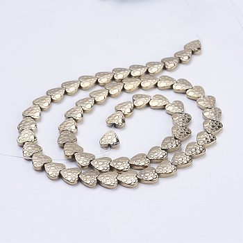 Electroplate Non-magnetic Synthetic Hematite Beads Strands, Frosted, Heart, Antique Bronze Plated, 8x7.5~8x2mm, Hole: 1mm, about 55pcs/strand, 15.9 inch(40.5cm)