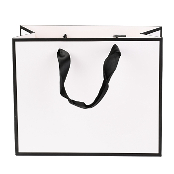 Rectangle Paper Bags, with Handles, for Gift Bags and Shopping Bags, White, 18x22x0.6cm