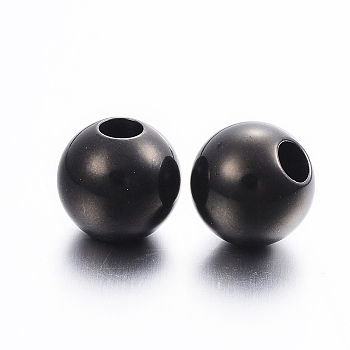 304 Stainless Steel European Beads, Large Hole Beads, Round, Electrophoresis Black, 12x11mm,Hole:5mm
