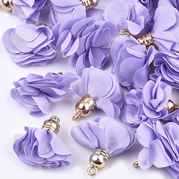 Cloth Pendants, with CCB Plastic, 6-Petal, Flower, Golden, Lilac, 26~27x17~28mm, Hole: 1.6mm