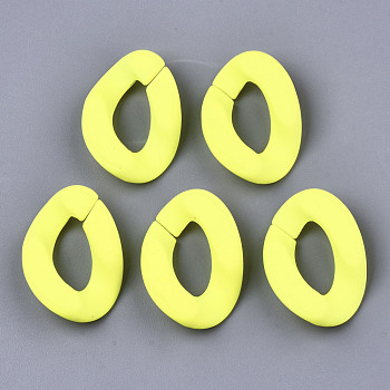 Opaque Spray Painted Acrylic Linking Rings, Fluorescence, Quick Link Connectors, for Curb Chains Making, Unwelded, Twist, Yellow, 29x20.5x6mm, Inner Diameter: 8x16mm