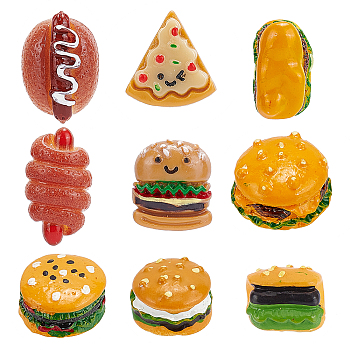 Fingerinspire 36Pcs 9 Style Resin Cabochons, Imitation Food, Mixed Color, 9~31x11.5~22.5x4.5~12mm, 4pcs/style