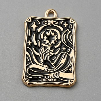 Alloy Enamel Pendants, Light Gold, Rectangle with Tarot, Palm, 28x18x1.4mm, Hole: 1.6mm