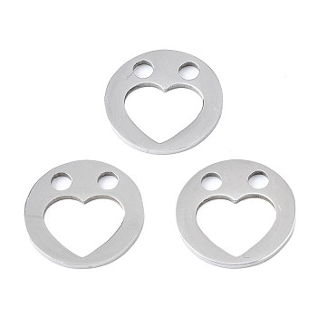 201 Stainless Steel Charms, Laser Cut, Flat Round with Heart, Stainless Steel Color, 12x1mm, Hole: 2mm