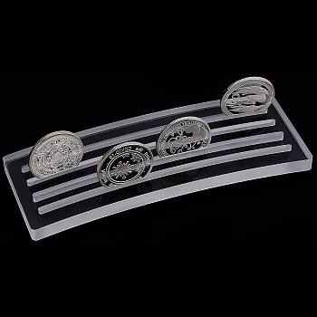 4 Rows Transparent Acrylic Challenge Coins Display Stands, Coins Collection Holder, Rectangle, Clear, 20.3x8.3x1.27cm, Inner Diameter: 18.5x0.4cm