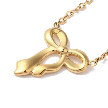 Ion Plating(IP) 304 Stainless Steel Cable Chain Bowknot Pendant Necklaces, Golden, 17.72 inch(45cm)