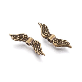 Tibetan Style Alloy Beads, Cadmium Free & Nickel Free &, Lead Free, Antique Bronze Color, Wing, Size: about 7mm long, 23mm wide, 3mm thick, hole: 1.5mm, 1380pcs/1000g