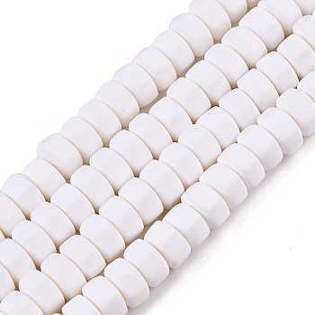 Handmade Polymer Clay Beads Strand, Hexagon, White, 6x6.5x3.5mm, Hole: 1.4mm, about 109~110pcs/strand, 15.63~15.79 inch(39.7~40.1cm)