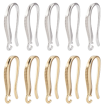 24Pcs 2 Colors Brass Earring Hooks, Cadmium Free & Lead Free, Mixed Color, 15x9x2mm, Hole: 1.4mm, Pin: 0.8mm, 12pcs/color