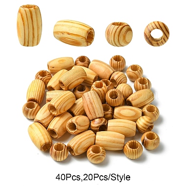 40Pcs 2 Styles Pinewood Beads(WOOD-YW0001-48)-1