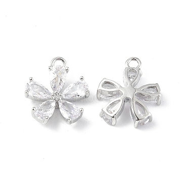 Platinum Clear Flower Brass+Glass Charms