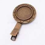 Zinc Alloy Alligator Hair Clip Findings, Cabochon Settings, For DIY Hair Accessories Making, Flat Round, Antique Bronze, Tray: 20mm, 53x30x11mm(PALLOY-WH0072-54AB)
