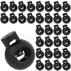 50Pcs PP Plastic Iron Spring Cord Locks, Round, Black, 22.5x18x12.5mm(KY-CN0002-36B)