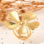 Flower 304 Stainless Steel Open Cuff Ring for Women, Golden, Inner Diameter: 17mm, Flower: 34.5x33.5mm(RJEW-R006-03G-01)