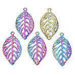 Rainbow Color Alloy Pendants, Cadmium Free & Nickel Free & Lead Free, Leaf, 48x26x2mm, Hole: 2.5mm(PALLOY-N156-150-NR)