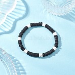 Natural Lava Rock & White Shell Flat Round Beads Stretch Bracelets for Women, Inner Diameter: 2-1/8 inch(5.5cm)(BJEW-JB12462-02)