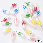 5 Colors Translucent Plastic Pendants, Pill Capsule Charm, with Platinum Tone Iron Loops, Mixed Color, 29x10.5mm, Hole: 2mm, 4pcs/color(KY-YW0001-81A)