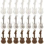 60Pcs 3 Colors Tibetan Style Alloy Pendants, Guitar, Lead Free & Cadmium Free, Mixed Color, 31x11x2mm, Hole: 2mm, 20pcs/color(TIBEP-SC0002-93)