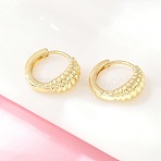 Brass Hoop Earrings, Stripe, Real 18K Gold Plated, 12x13.5x5mm(EJEW-D348-14G)