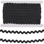 50 Yards Polyester Wavy Fringe Trim Ribbon, Wave Bending Lace Trim, Black, 3/8 inch(10mm)(SRIB-GF0001-42B)