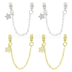 4Pcs 2 Colors Brass Pave Clear Cubic Zirconia European Safety Chains with Charms, Long-Lasting Plated, Rack Plating, Star, Golden & Silver, 83mm, Hole: 4mm, Star: 10x8x1.5mm, 2pcs/color(KK-CJ0003-86)