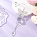 Butterfly 201 Stainless Steel Connector Charms and Glass Suncatchers, with Brass Cable Chains, Stainless Steel Color, 295~300mm(HJEW-JM04736-02)