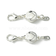 Zinc Alloy Magnetic Clasps, with Lobster Clasps, Extender for Jewelry Making, Flat Round with Heart, Silver, 34x9x5mm, Hole: 2mm(PALLOY-YW0001-83S)
