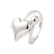 Heart & Round Brass Cuff Rings for Women, Platinum, Adjustable(RJEW-G311-03B-P)