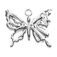 Non-Tarnish 304 Stainless Steel Pendants, Butterfly Charm, Stainless Steel Color, 21x25x2mm, Hole: 2.5mm(PW-WGBF078-01)