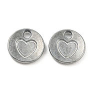 Tibetan Style Alloy Pendants, Cadmium Free & Lead Free, Flat Round with Heart, Antique Silver, 10x1.5mm, Hole: 1.6mm(TIBE-P001-39AS)