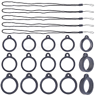 24Pcs 2 Style Silicone Rings with 12Pcs Adjustable Necklace Lanyard Anti-Lost Pendant Holder, for Pen, Phone, Badge Holder, Black, 2.35x2x0.55cm(DIY-GF0008-09A)