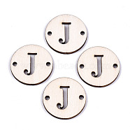 Unfinished Natural Poplar Wood Links Connectors, Laser Cut, Flat Round with Word, Letter.J, 29.5x2.5mm, Hole: 2.5mm(WOOD-S045-140B-01J)