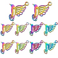 201 Stainless Steel Pendants, Bird, Rainbow Color, 18.5x12x1mm, Hole: 1.5mm, 10pcs/box(STAS-SZ0001-80)