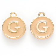 Golden Plated Alloy Enamel Charms, Cadmium Free & Lead Free, Enamelled Sequins, Flat Round with Letter, Wheat, Letter.G, 14x12x2mm, Hole: 1.5mm(ENAM-S118-06G)