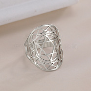 304 Stainless Steel Adjustable Rings, Hollow Star of David, Stainless Steel Color, US Size 7 1/4(17.5mm)(RJEW-H213-02P)