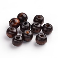 Natural Wood Beads, Dyed, Round, Coffee, 12x10.5mm, Hole: 3mm, about 1800pcs/1000g(TB12mmY-10)