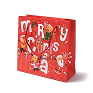 Christmas Santa Claus Print Paper Gift Bags with Nylon Cord Handle, Red, Square, 19.9x19.9x0.5cm, Unfold: 19.9x8.1x19.9cm(CARB-K003-01C-02)