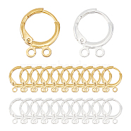 40Pcs 2 Color 2-hole Rack Plating Eco-friendly Brass Huggie Hoop Earring Findings, with Horizontal Loops, Lead Free & Cadmium Free, Ring, Mixed Color, 14.5x11x1.5mm, Hole: 1.5mm, Pin: 1mm, 20Pcs/color(KK-FH0006-63)