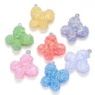 Epoxy Resin Pendants, with Sequins/Paillette and Platinum Plated Iron Loop, Butterfly, Mixed Color, 28.5~29.5x25x7mm, Hole: 2mm(RESI-T044-14B)