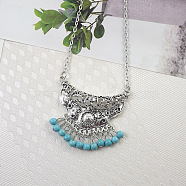 Yunnan Ethnic Style Miao Silver Pave Turquoise Pendant Necklaces Tibetan Nepalese Jewelry, Turquoise(LV1527-6)