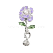 Brass Fold Over Clasps, with Natural Pearl and Enamel, Flower, Platinum, 43mm(KK-U016-26P)