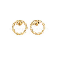 Ion Plating(IP) 304 Stainless Steel Hollow Ring Stud Earrings for Woman, Real 14K Gold Plated, 15mm, Pin: 0.7mm(EJEW-N097-003LG)