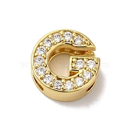 Brass Micro Pave Cubic Zirconia Beads, Lead Free & Cadmium Free, Long-Lasting Plated, Real 18K Gold Plated, Letter G, 12x12x5mm, Hole: 9x2mm(KK-H487-25G-07)