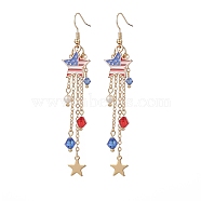 Independence Day Alloy Enamel Star Tassel Dangle Earrings, Natural  Shell Pearl Beaded Long Chains Drop Earrings, Golden Brass Jewelry for Women, Colorful, 85mm, Pin: 0.7mm(EJEW-TA00188)
