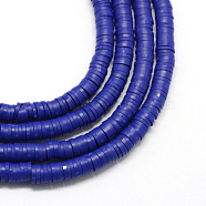 Flat Round Handmade Polymer Clay Bead Spacers, Medium Blue, 3x1mm, Hole: 1mm, about 380~400pcs/strand, 17.7 inch(CLAY-R067-3.0mm-09)